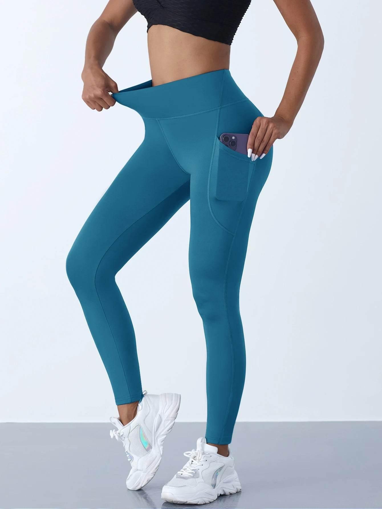 Solid Color Side Pockets Leggings For Women High Waist Sportswear Cycle Yoga Pants Push Up Fitness Leggings - Empire P.E