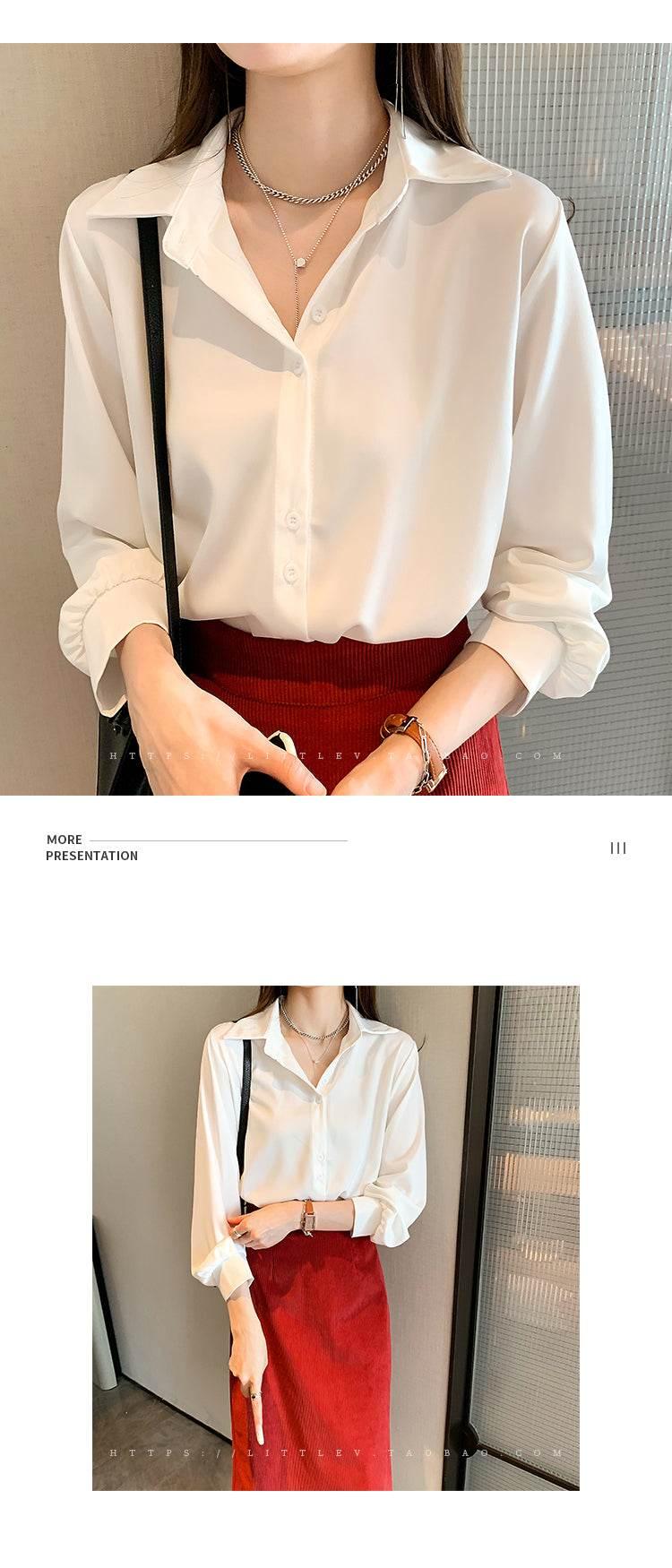 Plus Size Shirts Spring Summer Fashion Female Long Sleeve Loose Solid Blouse Tops Casual Chiffon Shirt Women Office Lady Shirts - Empire P.E
