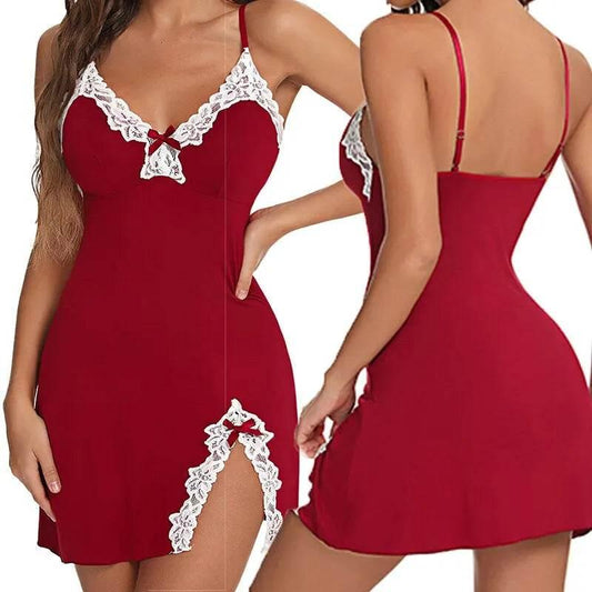 Women Lace Silk Satin V-Neck Hem Soft Lingerie - Empire P.E