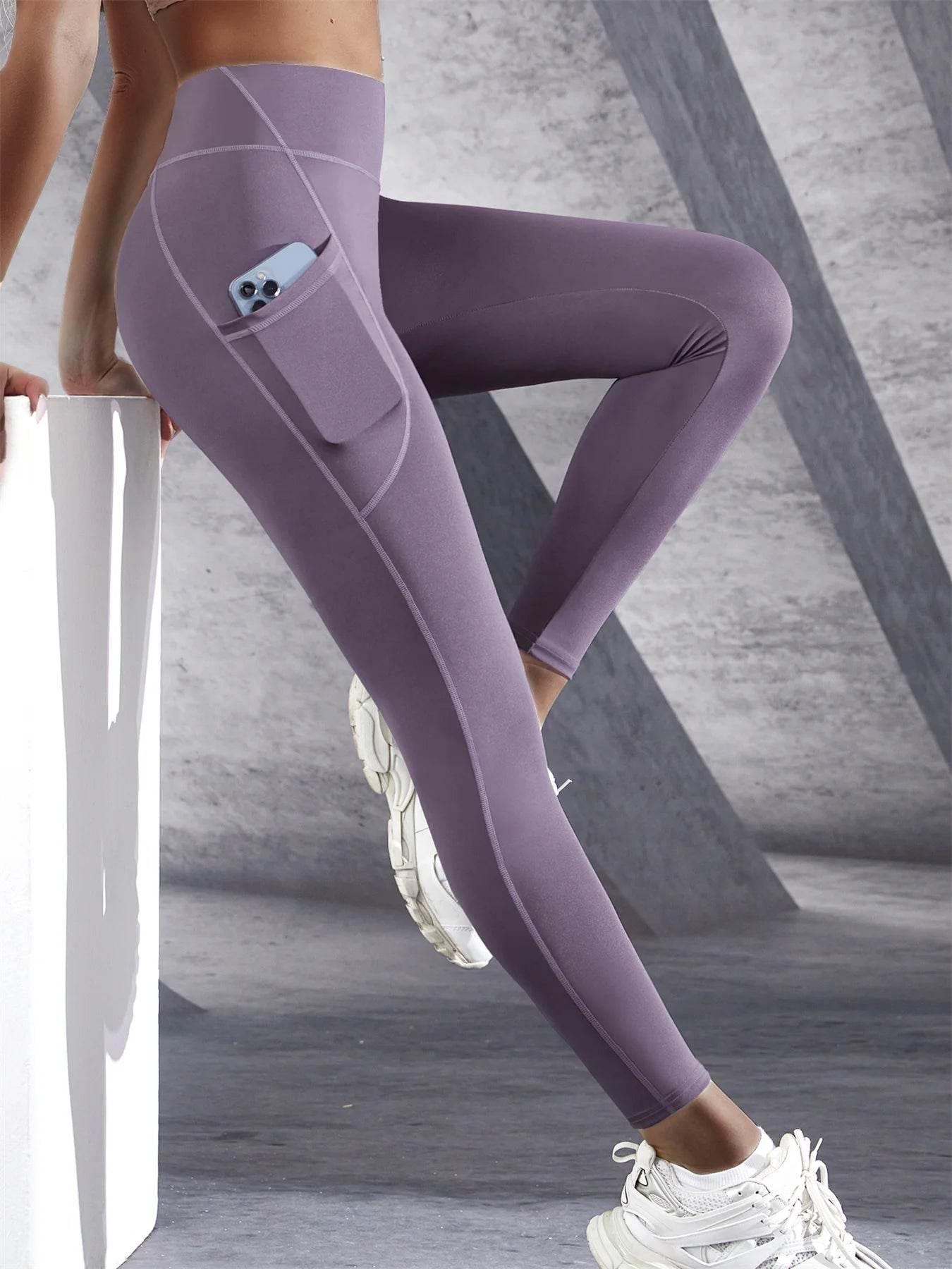 Solid Color Side Pockets Leggings For Women High Waist Sportswear Cycle Yoga Pants Push Up Fitness Leggings - Empire P.E