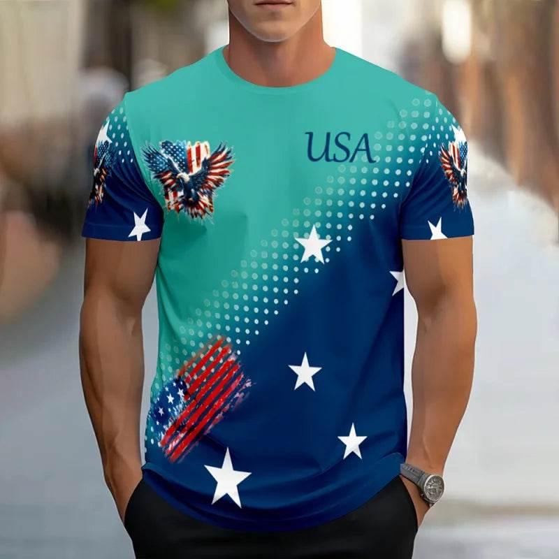 American Flag Eagle Pattern T-Shirt For Men America USA 3D Print Tees Short Sleeve Sport Loose O-Neck Tops Unisex T Shirts - Empire P.E
