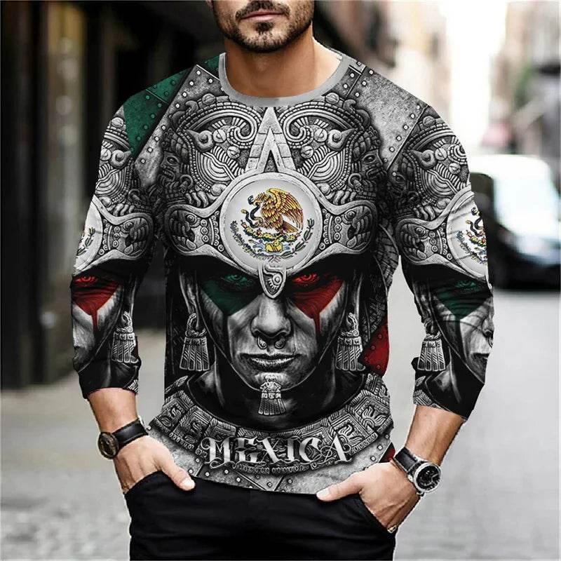 2024 Mexico Aztec Graphic T Shirts For Men Vintage 3d Printed Long Sleeve Tees Street Hip Hop Oversized T-Shirt Male Clothing - Empire P.E