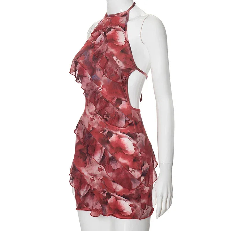 Floral Printing Ruffles Mini Dress - Empire P.E