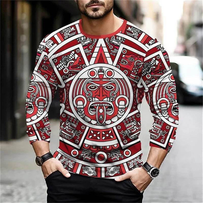 2024 Mexico Aztec Graphic T Shirts For Men Vintage 3d Printed Long Sleeve Tees Street Hip Hop Oversized T-Shirt Male Clothing - Empire P.E