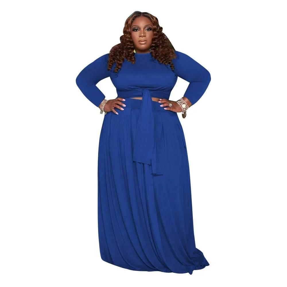 Fall 2024 Plus Size Women Clothing Skirt Two Piece Sets O Neck Long Sleeve - Empire P.E
