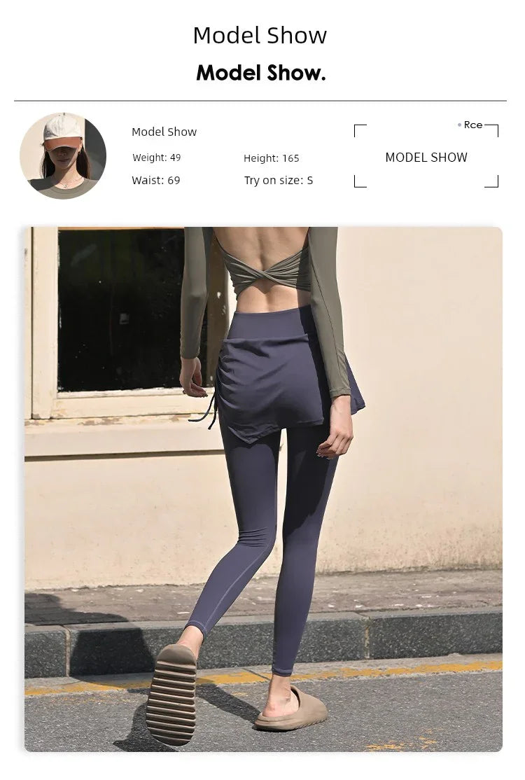 Fake Two-Piece Yoga Pants Women's Drawstring Sports Running Tight Thigh-Length Slim Looking Training Cycling High Waist Belly Contracting Fitness Pants - Empire P.E