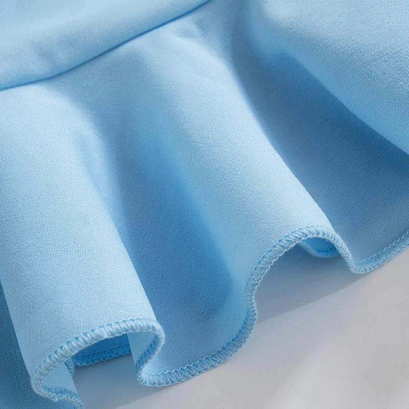 CUTENOVA Women Soft Tender Slight Blue Strapless Wrap Hipster Mini Pleated Dress Pullover Sexy Charm Outfits Girls Dating Wear - Empire P.E