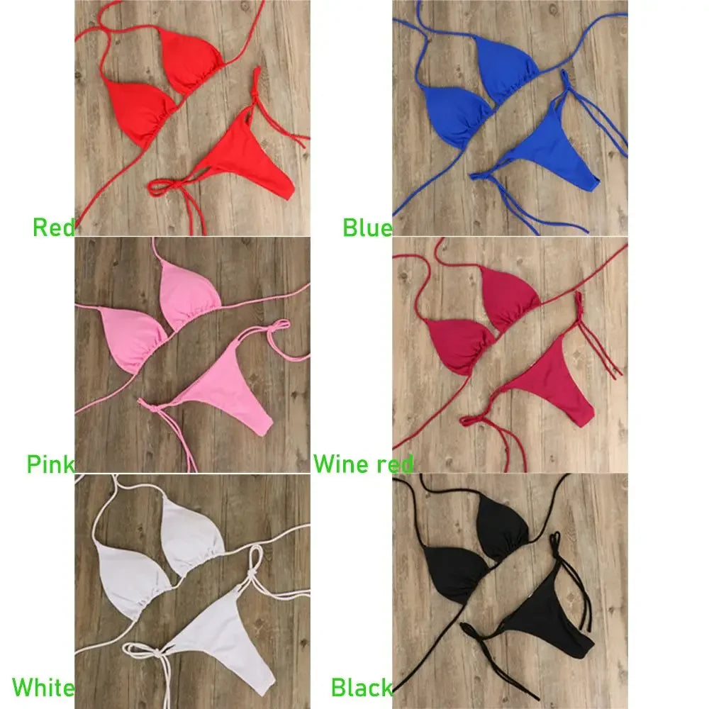 Fashion Solid Color Sexy G-string Thong Backless Split Bathing Suit - Empire P.E