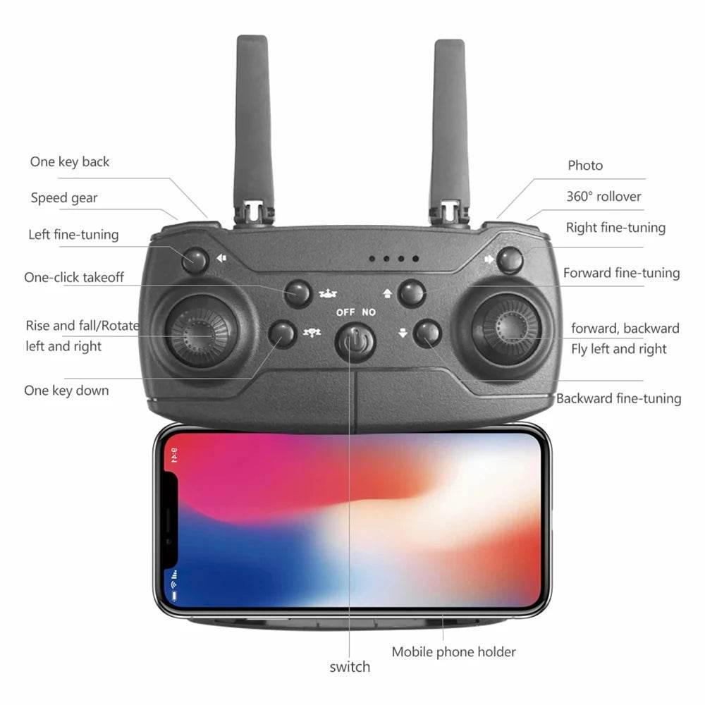 Professional Drone E88 4K Wide-Angle HD 1080P Camera WiFi FPV Height Hold Foldable RC Drone Quadrotor Helicopter Children's Toys - Empire P.E