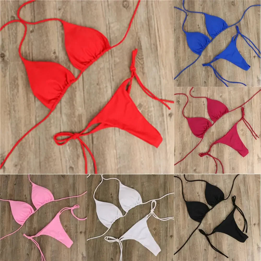 Fashion Solid Color Sexy G-string Thong Backless Split Bathing Suit - Empire P.E