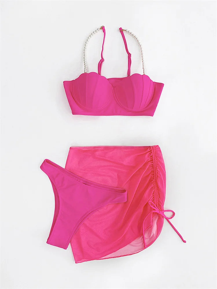 Pearls Straps Shell Underwire Bikini Set 2024 - Empire P.E