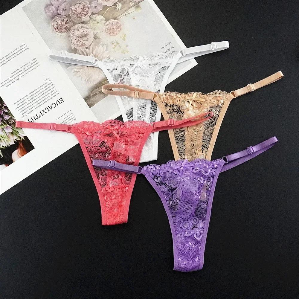 Sexy G String 4 Pcs Mix Adjustable Hollow Out Lace Thongs for Women - Empire P.E