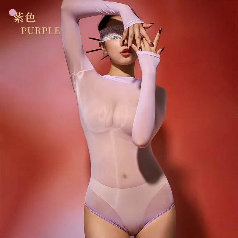 Sexy Women Oil Glossy Shiny High Cut Bodysuit - Empire P.E
