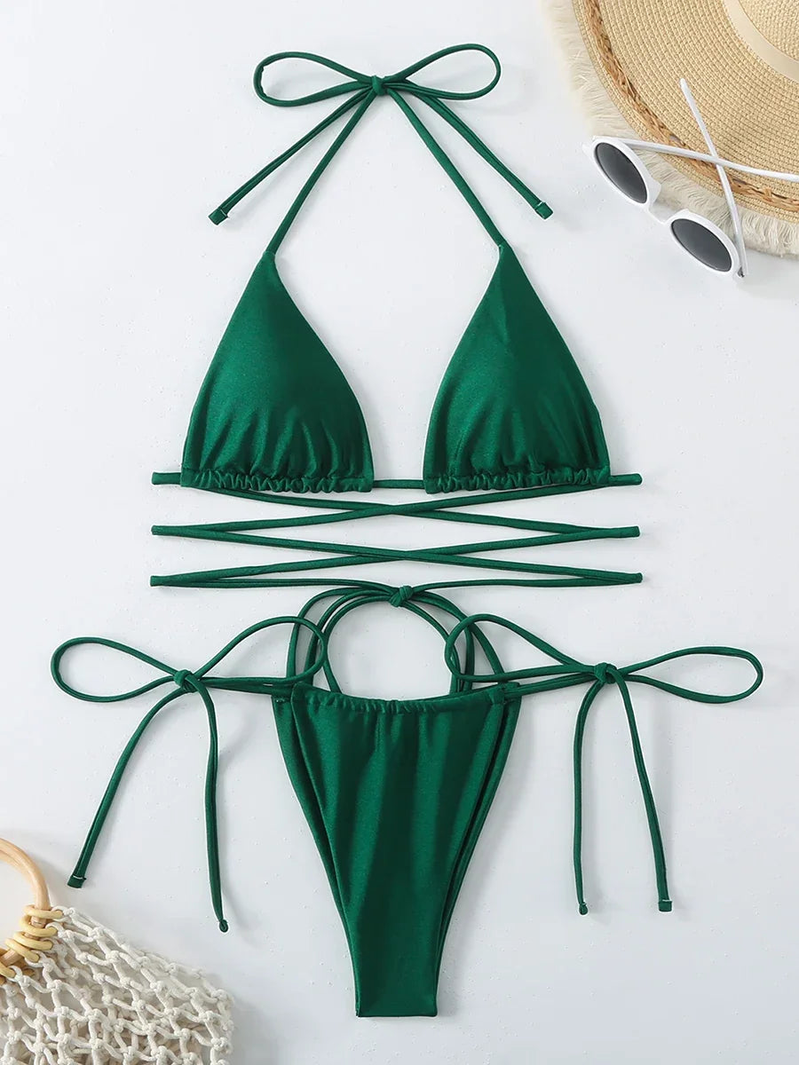 Criss Cross Swimwear Bandage Thong Bikinis Set 2 Piece - Empire P.E