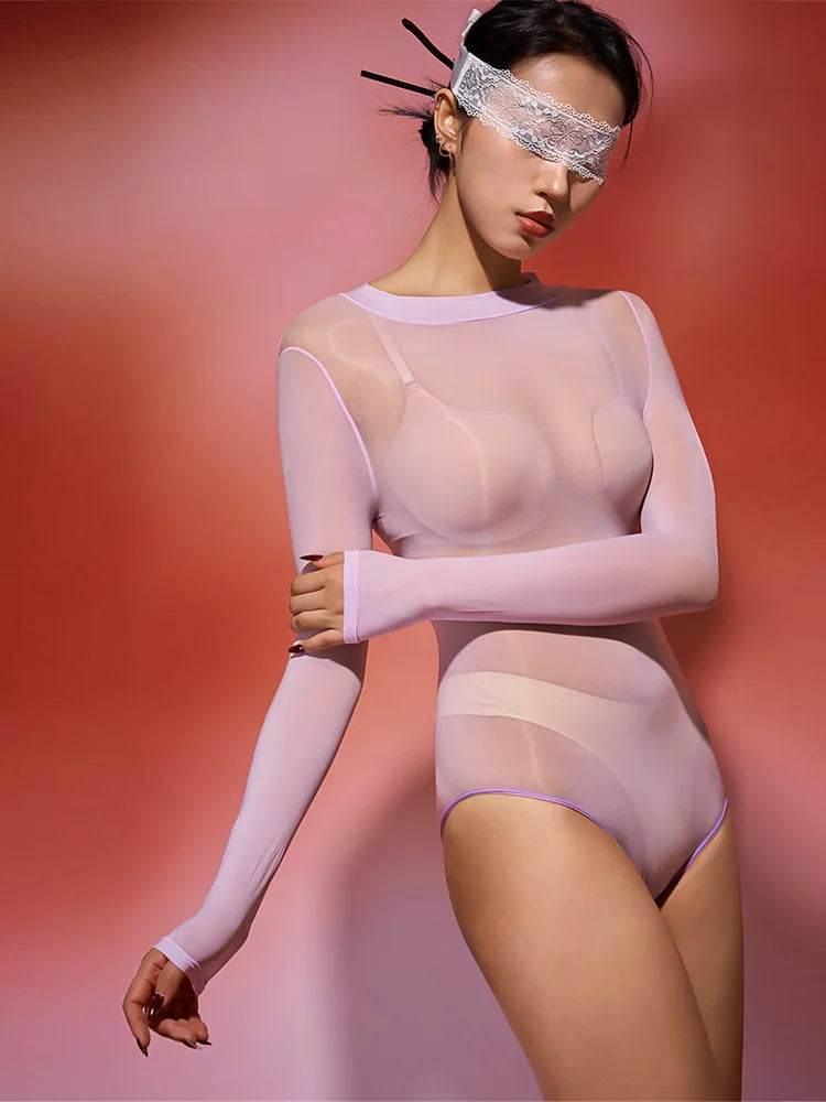 Sexy Women Oil Glossy Shiny High Cut Bodysuit - Empire P.E