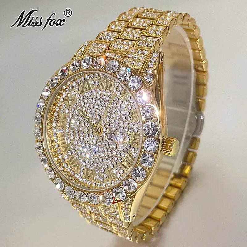 Hot Hip Hop Iced Out Watch for Mens Brand MISSFOX Fashion Bling Quartz Clocks Luxury Full Diamond Wrist Watches Man Reloj Hombre - Empire P.E