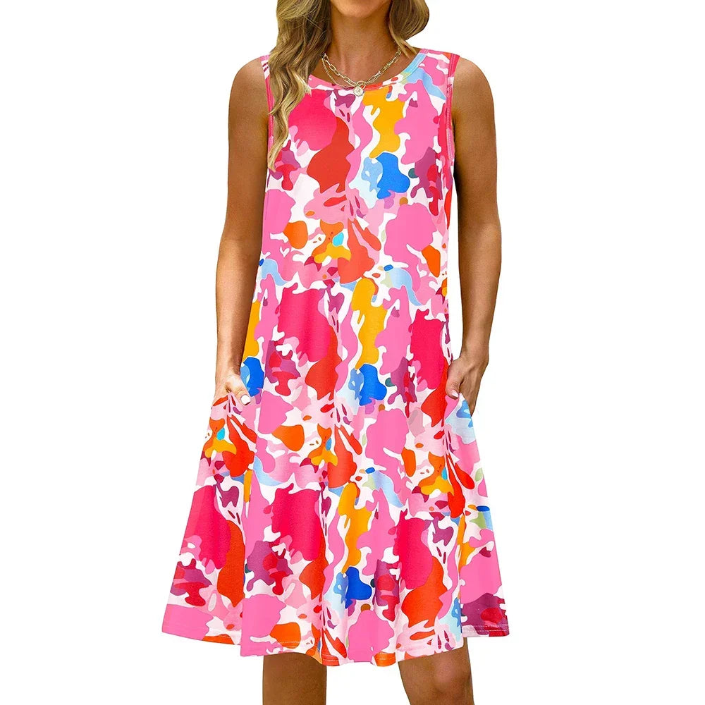 S-5Xl Colorful Printed O Neck Long Dress - Empire P.E