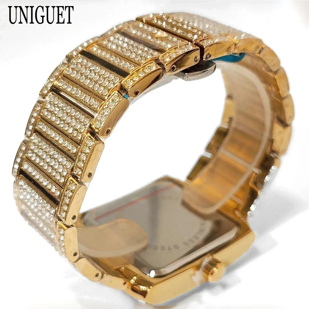 Iced Out Watch For Men Luxury Gold Stainless Steel Quartz - Empire P.E
