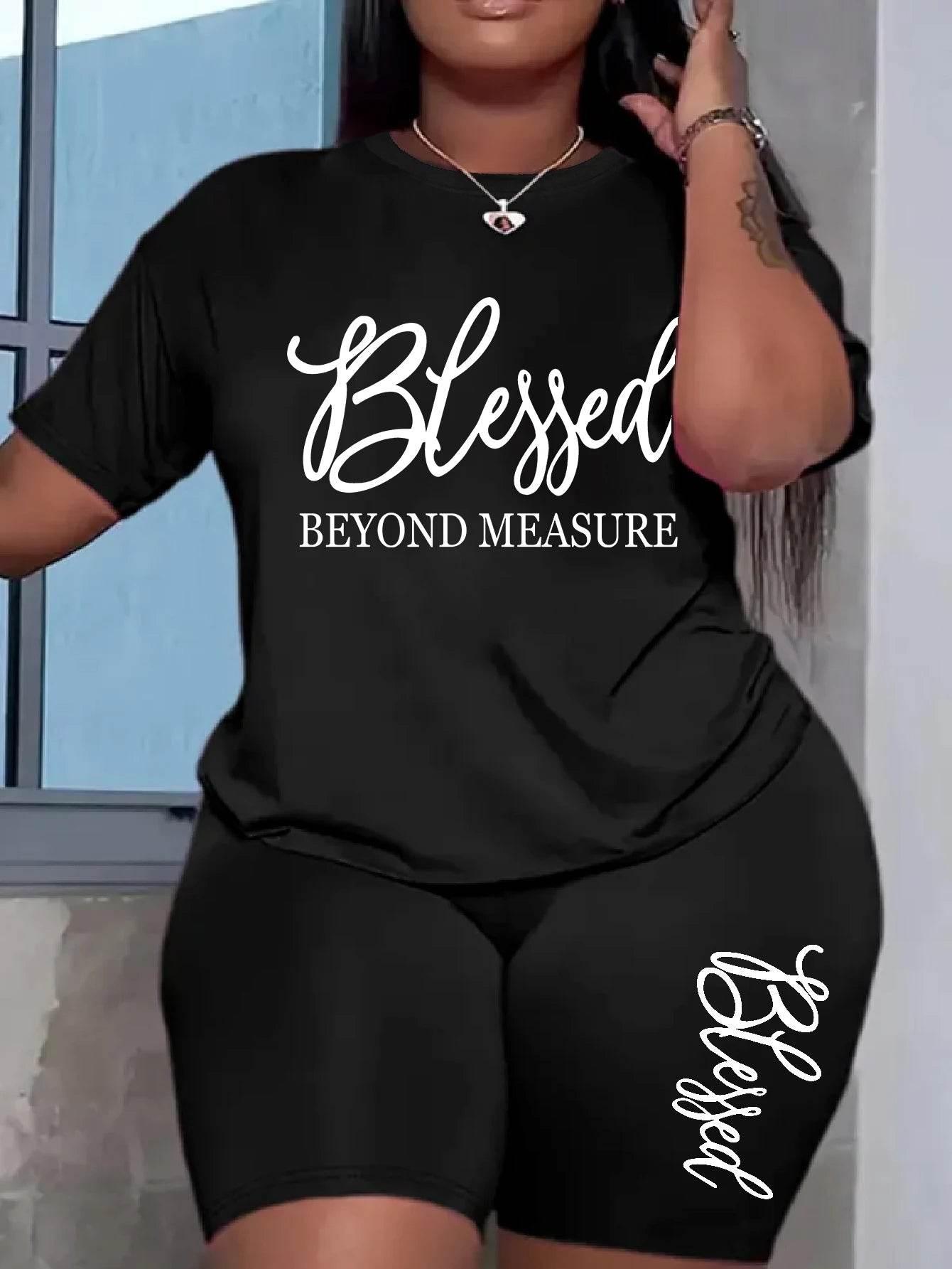 Plus size sets for women Summer 2 pieces Blessed printed offers and liquidation everything cheap elegant women's sets Short sets - Empire P.E