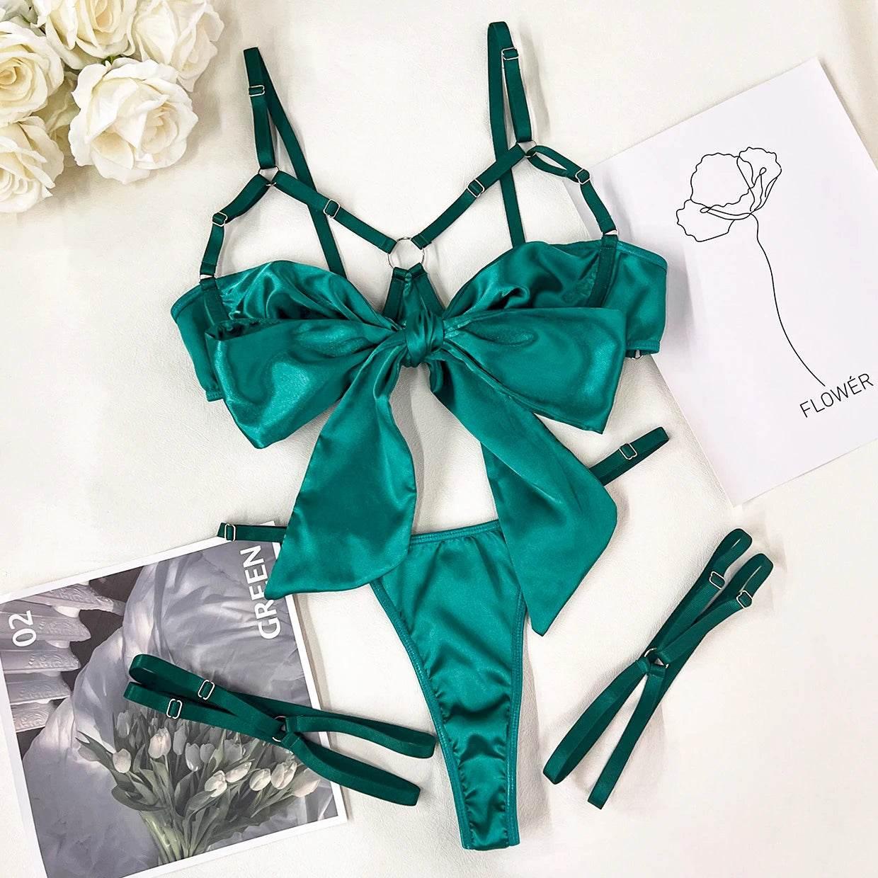 Bowknot Lingerie Open Bra Lace Up - Empire P.E