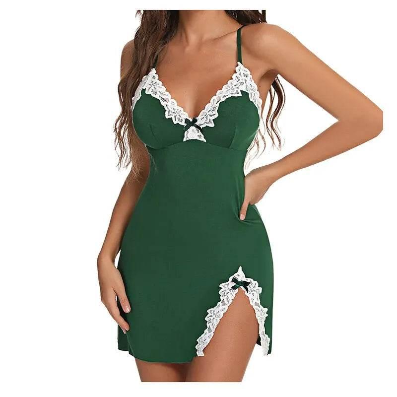 Women Lace Silk Satin V-Neck Hem Soft Lingerie - Empire P.E
