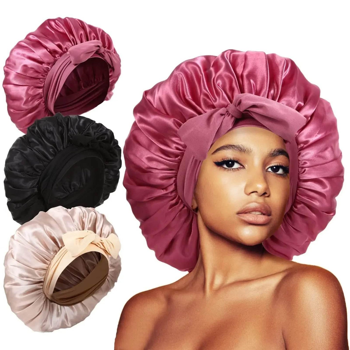 Adjustable Satin Silk Bonnet with Tie Band for Women - Empire P.E