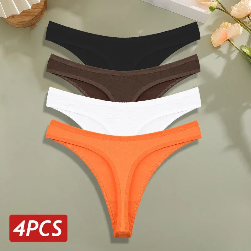 4PCS/Set Cotton Panties for Women Sexy Low Rise G-String Thongs - Empire P.E