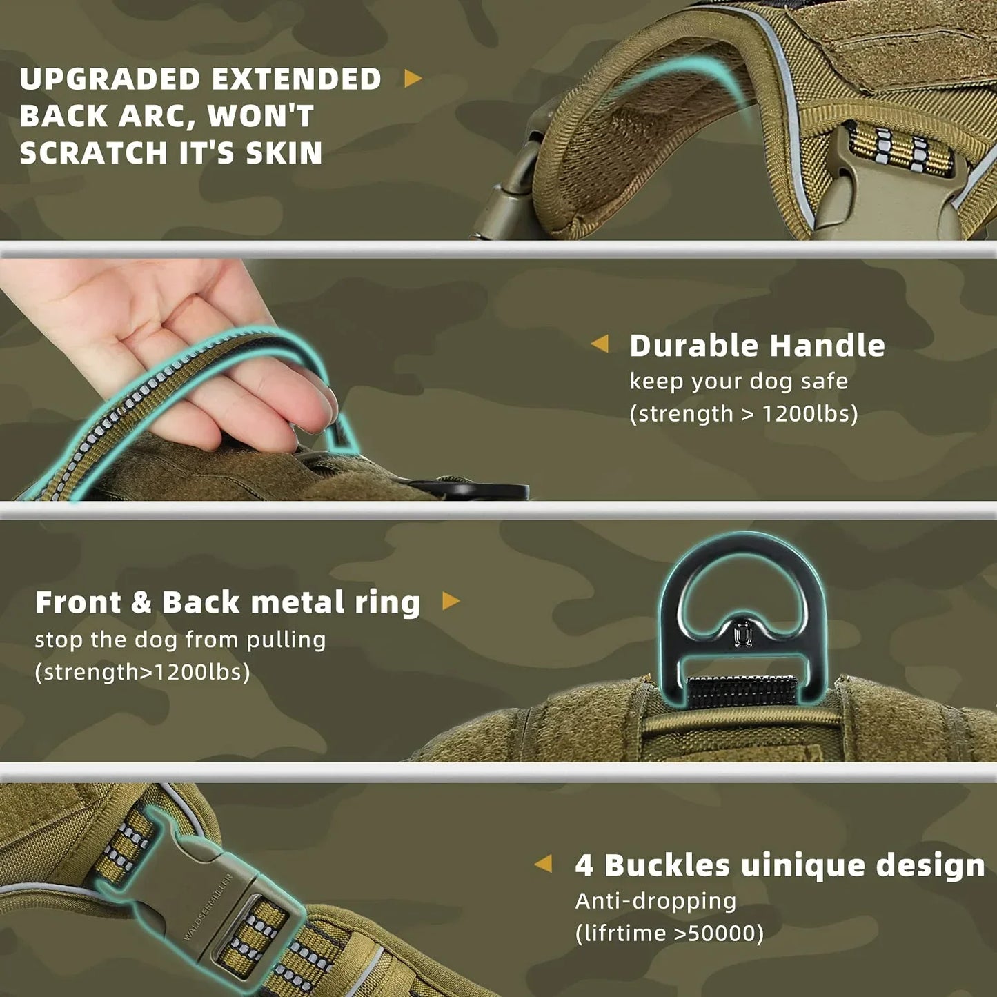 Tactical Dog Harness, No Pull Dog Harness, Adjustable Breathable MOLLE Dog Vest Harness for Medium Large Dog Reflective Military - Empire P.E