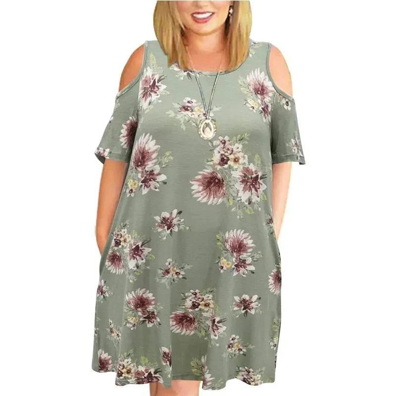 9XL Plus Size Cold Shoulder Dresses Summer Casual Loose Dress Short Sleeve Tie Dye Gradient 3D Print Sundress Large Size Dresses - Empire P.E