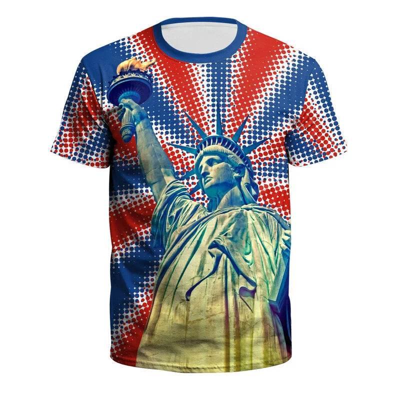 American Flag Graphic T-shirt For Men 3d Printed USA Statue of Liberty T Shirt Summer Spring Short Sleeves Round Neck Tee Shirts - Empire P.E