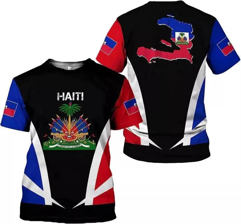 Haitian Flag Pattern Men's T-shirt 3D Printed Haiti National Emblem Short Sleeves Fashion Tops T Shirts National Day Tee Shirt - Empire P.E