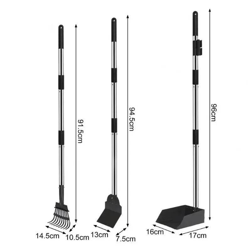 2/3Pcs Pet Pooper Scooper Set with Long Handle Multifunctional Metal Tray Rake Spade Dog Poop Picker For Pet Waste Removal - Empire P.E
