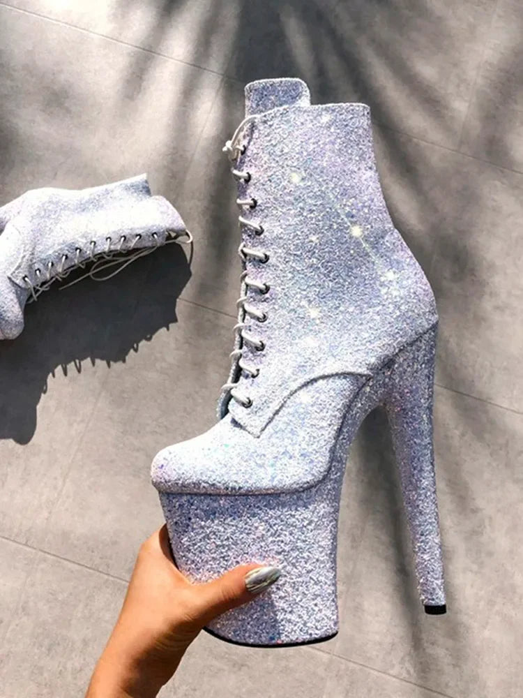 exotic ultra-high heel nightclub sexy Lace-up 20cm pole dance boots - Empire P.E