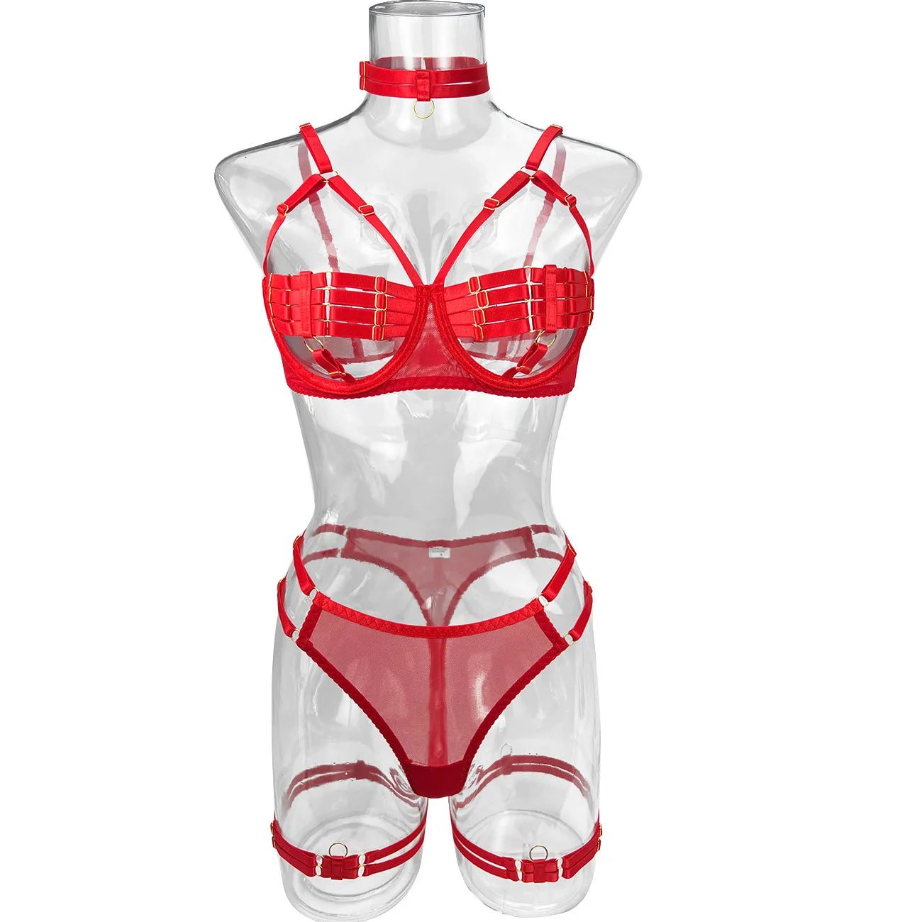 Yimunancy 4-Piece Bandage Erotic Set Women Choker Cut Out Solid Vintage Purple Sexy Lingerie Set Breif Kit - Empire P.E