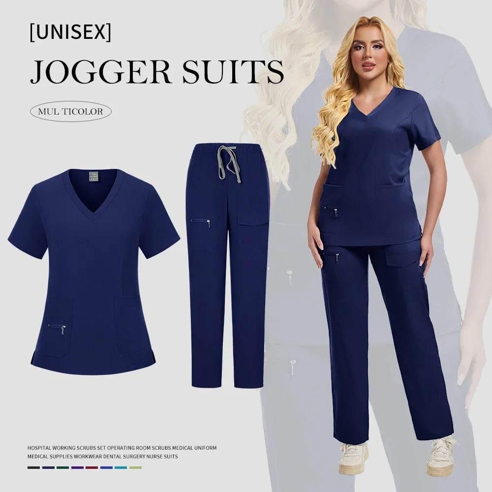 Workwear Nursing Women Scrubs Pants Elastic Wholesale Working Uniform Women Short Sleeve Neck Tops Dental Hospital Scrubs Suits - Empire P.E