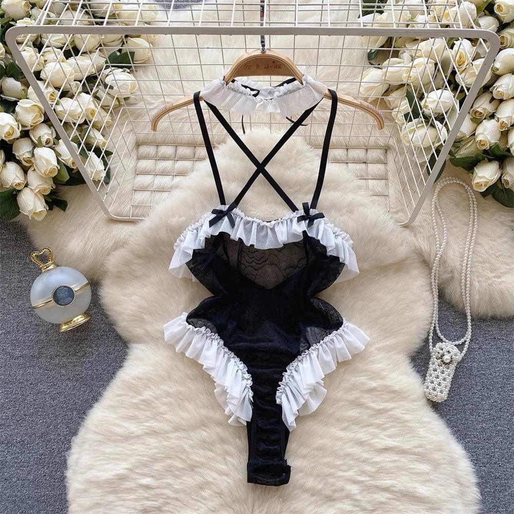 Hollow Out Cosplay Lingerie Lace Backless Jumpsuit - Empire P.E