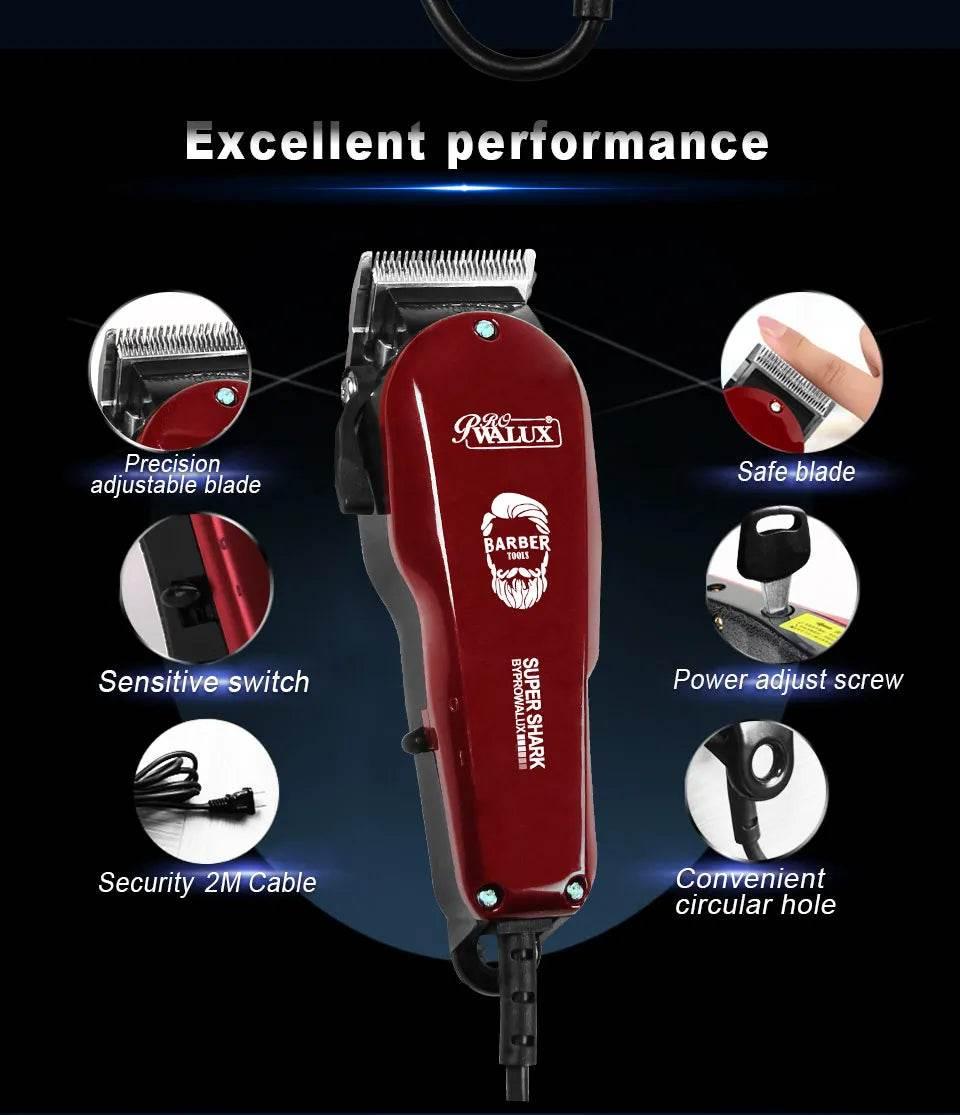 WALUX Professional AC220-240V Hair Clipper 10W Powerful Hair Trimmer Home Man Shaver 2M Cable Hair Cutting Machine 8 Guard Combs - Empire P.E