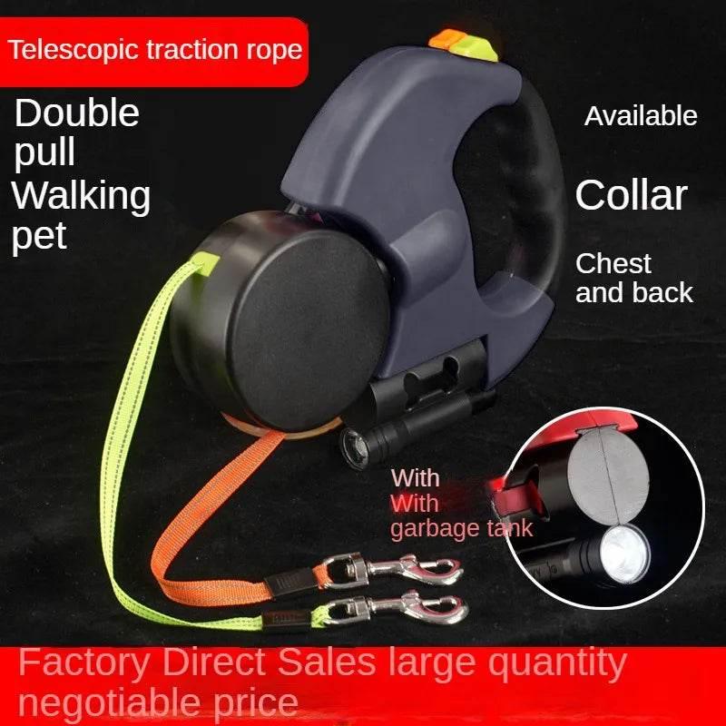 Double dog Leash Light retractable roulette double end leash Portable rotating pet leash for 2 dogs walking pet supplies - Empire P.E