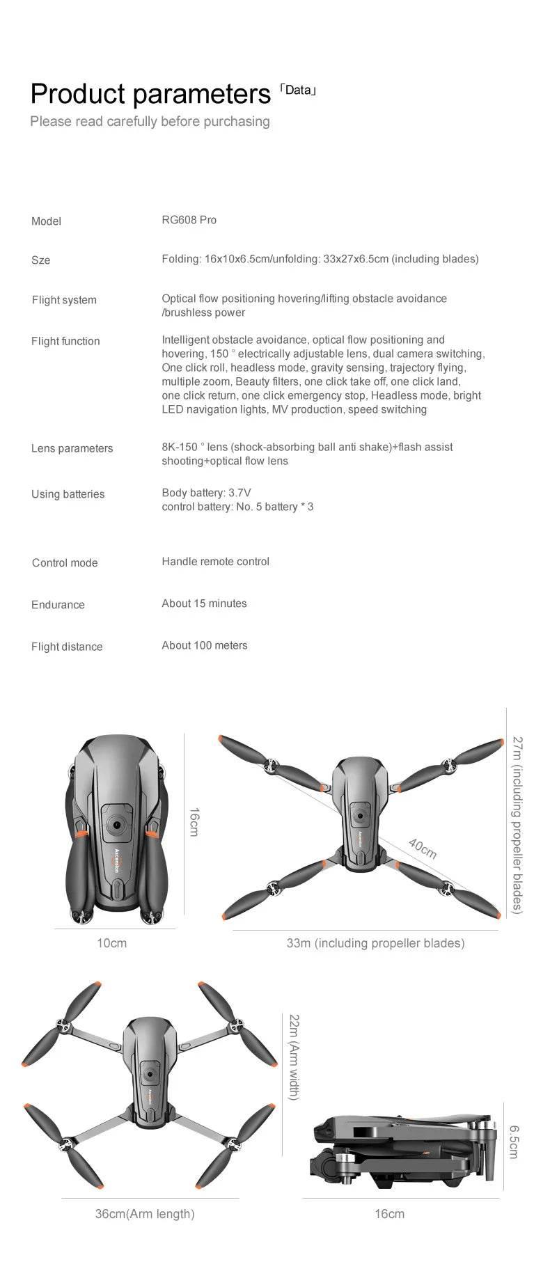 New RG608PRO Drone GPS 8K HD Camera Optical Flow Positioning Obstacle Avoidance Brushless Motor Foldable Quadcopter Drone Toys - Empire P.E