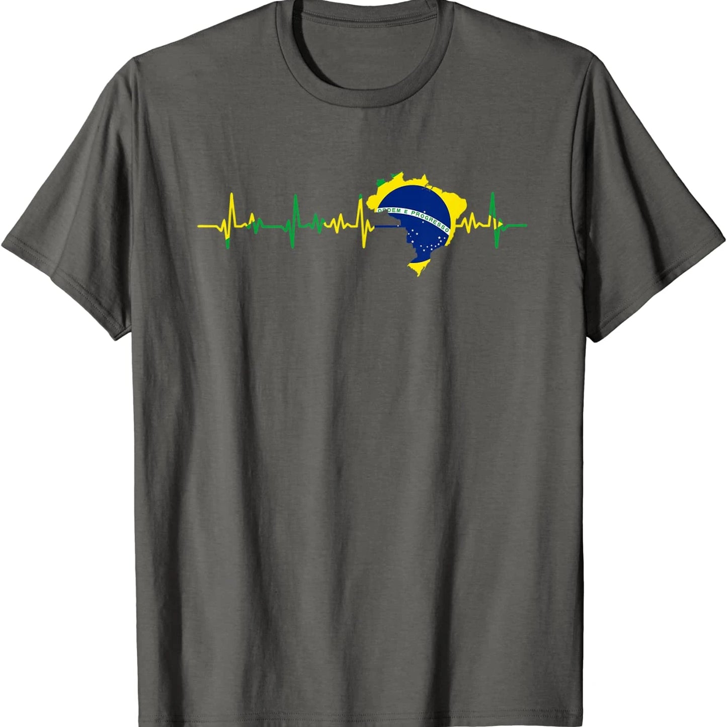 Brazil Flag Heartbeat Brasil Men T-Shirt Short Sleeve 100% Cotton O-Neck Men's Clothing - Empire P.E