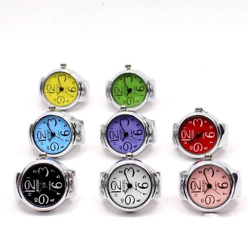 Vintage Punk Finger Watch Mini Elastic Strap Alloy Watches Couple Rings Jewelry Clock Retro Roman Quartz Watch Rings Women Men - Empire P.E