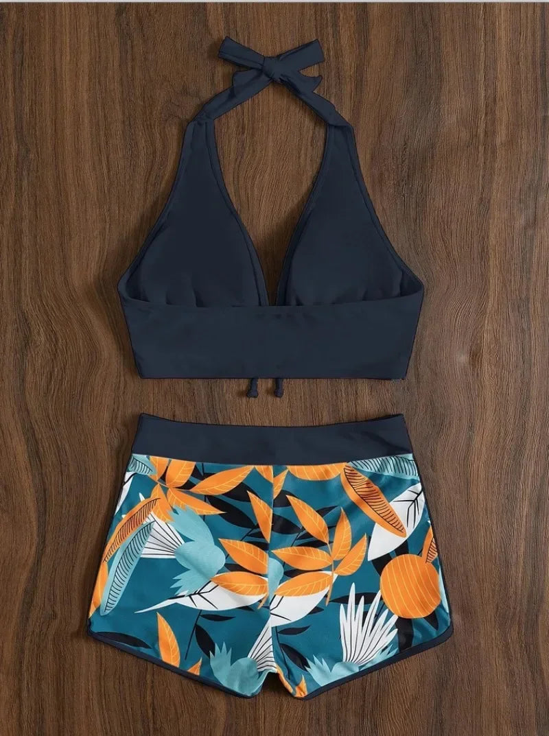 Fashion Printed Swimsuit Women Spliced Lace