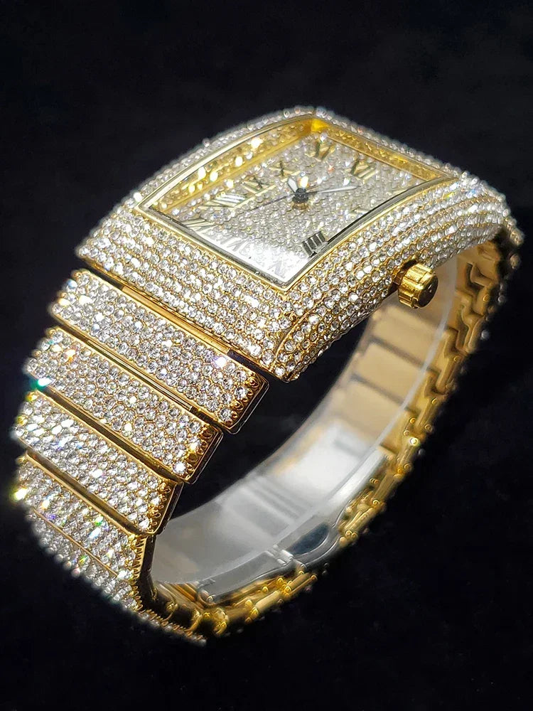 Gold Men's Watches Rectangle Dial Luxury Diamond - Empire P.E