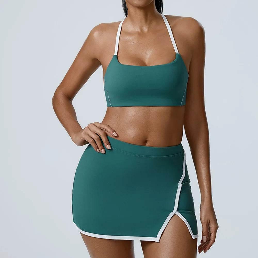 Yoga Women Workout Bra and Shorts Two Piece Patchwork Open Back Elastic Fitness Yoga Outfit Sport Set Women - Empire P.E