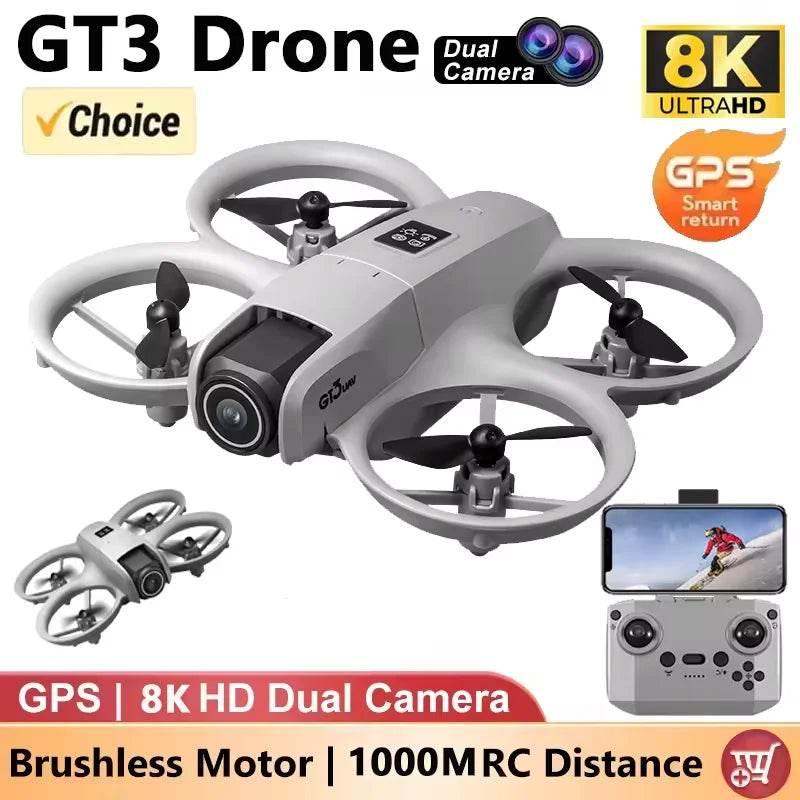Drones Professional HD GT3 GPS 8K 180° Dual Cameras 5G WIFI Brushless Motors Obstacle Avoidance FPV Foldable Quadcopter Toys - Empire P.E
