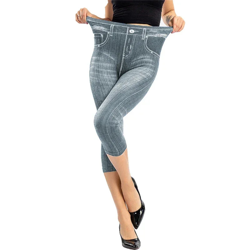 Women Denim Print Leggings Fashion Slim Leggings - Empire P.E