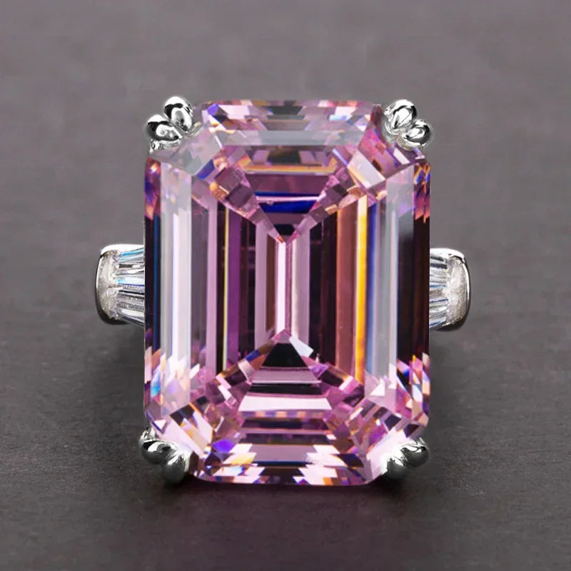 New Simple Shiny Big Rectangle Zircon Women Rings White/Pink Stones - Empire P.E