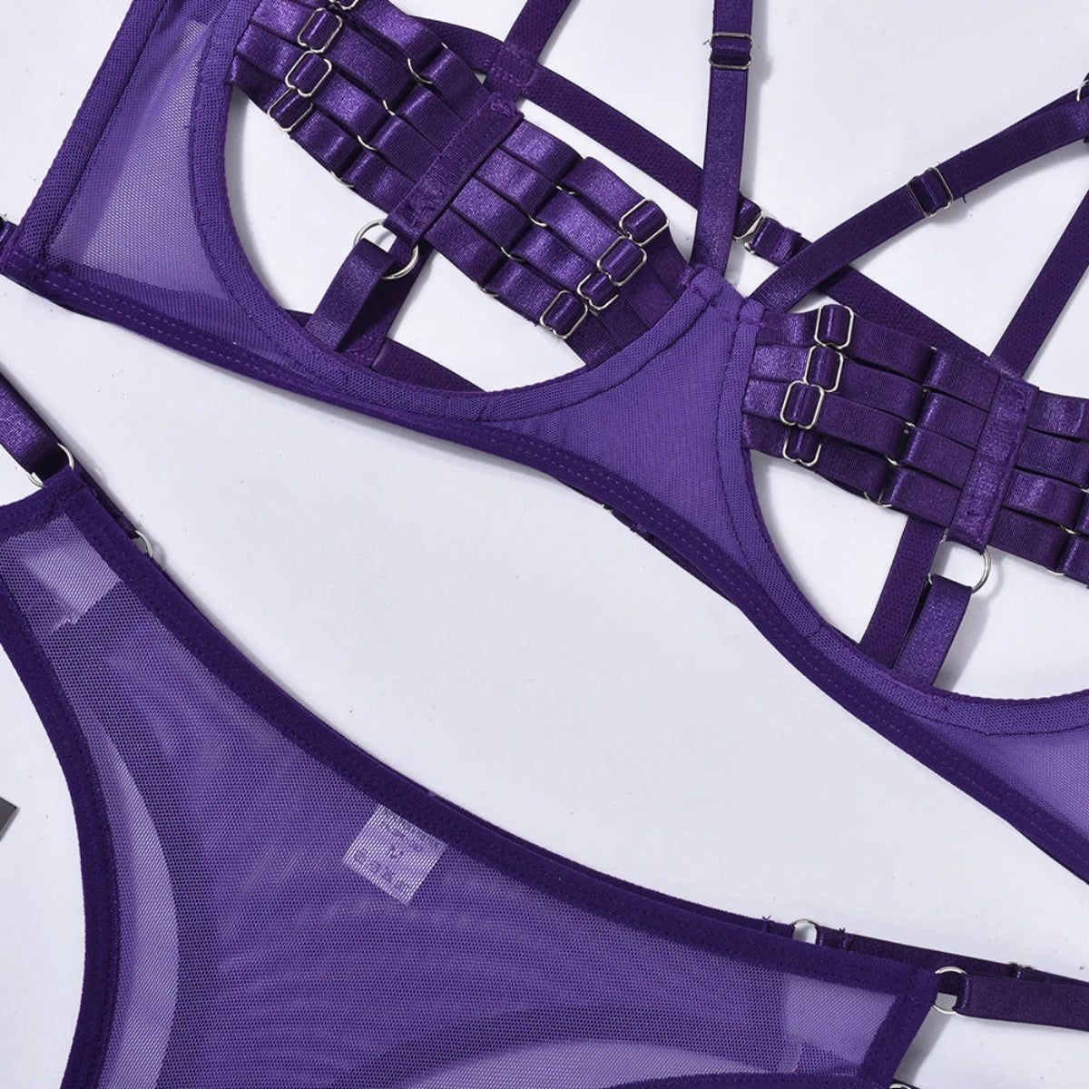 Yimunancy 4-Piece Bandage Erotic Set Women Choker Cut Out Solid Vintage Purple Sexy Lingerie Set Breif Kit - Empire P.E