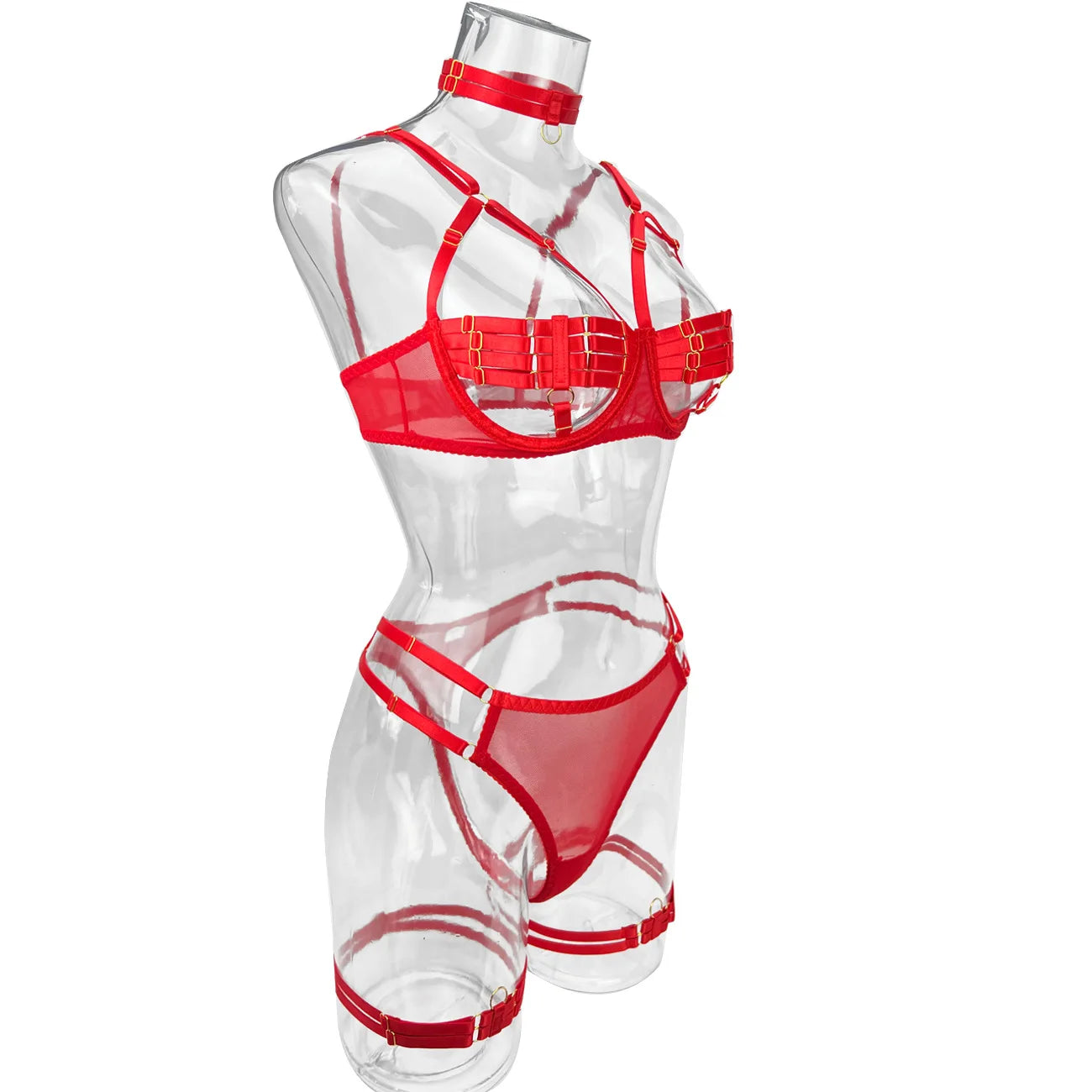 Yimunancy 4-Piece Bandage Erotic Set Women Choker Cut Out Solid Vintage Purple Sexy Lingerie Set Breif Kit - Empire P.E