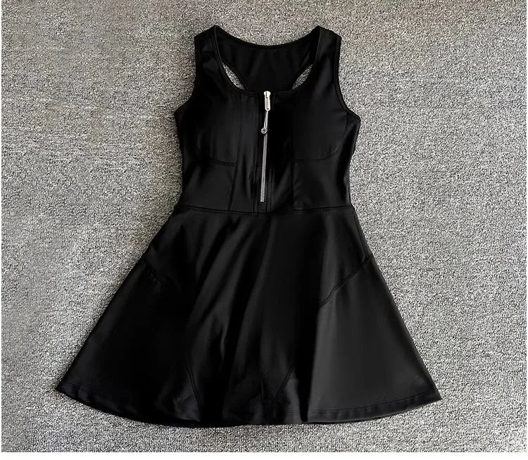 Tennis Skirt Casual Half Zipper Sports Fitness Dress Anti-Running High Waist Slim Golf Yoga Dress - Empire P.E